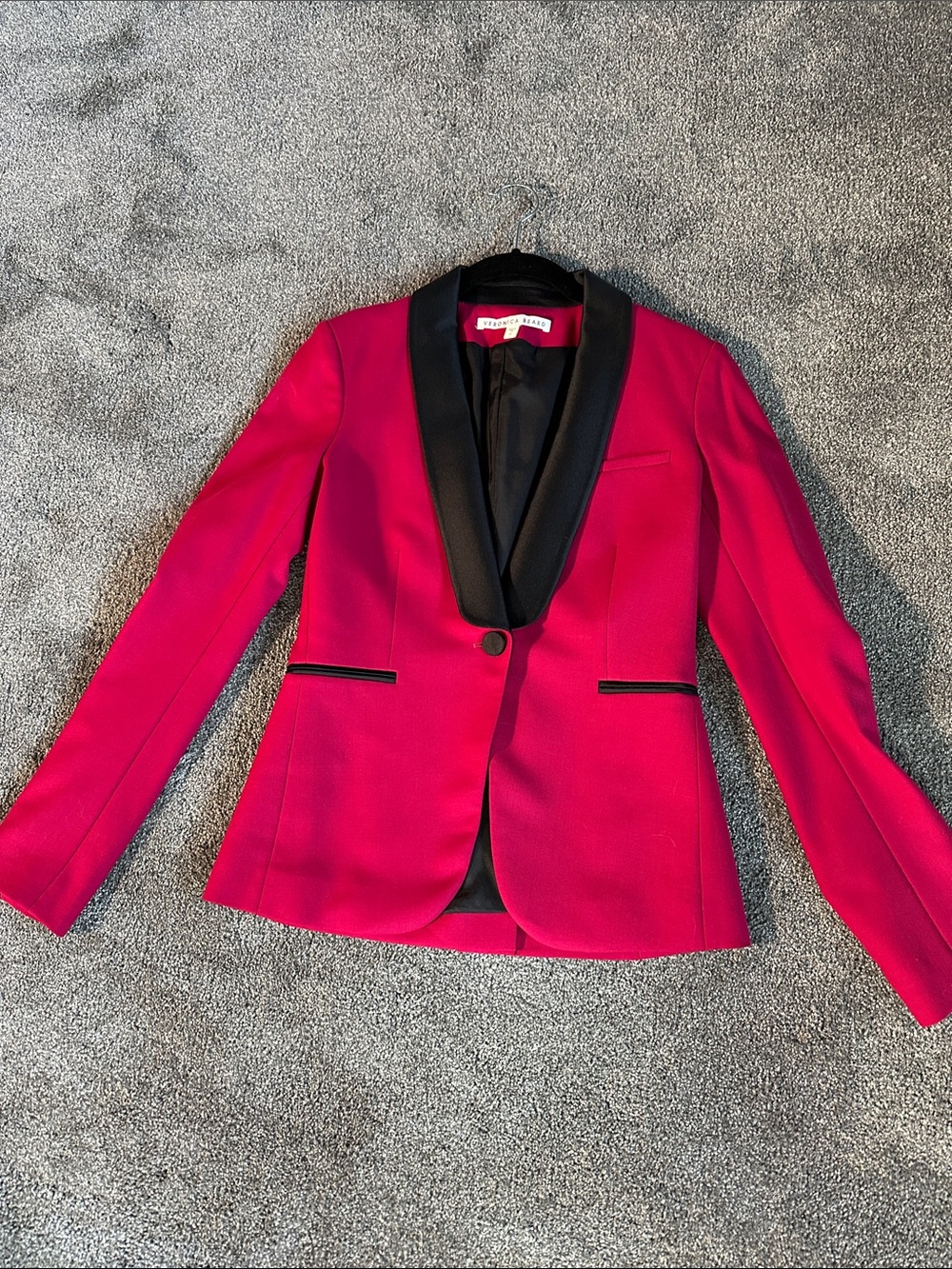 Veronica Beard Hot Pink Blazer with Black Shawl Collar
